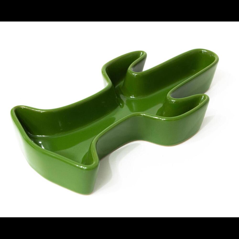 Cactus Ceramic Salsa Guacamole Serving Dish | Green Glazed Pottery Cactus